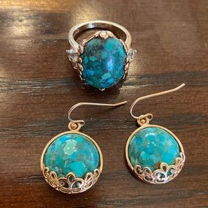 JZ China Rose Gold tone Simulated turq Fashion Ring and earrings set